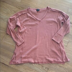 Wonderly waffle V-Neck Ribbed Top - Pink, size large